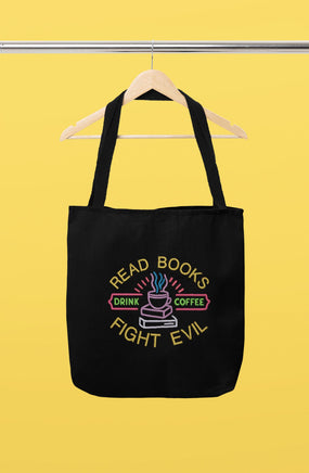 Read Books, Drink Coffee, Fight Evil Embroidery Design, Book Club Embroidery Design Quick Stitch - sproutembroiderydesigns