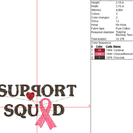 Support Squad Machine Embroidery Design, Breast Cancer Support Embroidery Design - sproutembroiderydesigns