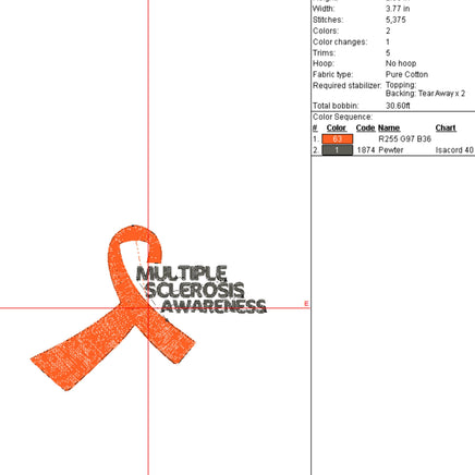 Multiple Sclerosis Machine Embroidery Design, MS Embroidery Design - sproutembroiderydesigns
