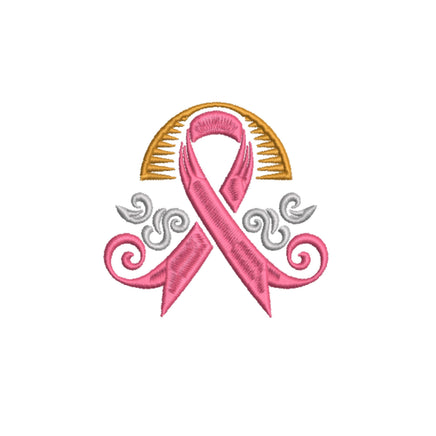 Ornate Cancer Ribbon Machine Embroidery Design, Breast Cancer Embroidery Design - sproutembroiderydesigns