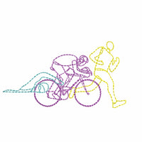 Triathlon Embroidery Design, Line triathlon machine embroidery design, 2 sizes - sproutembroiderydesigns
