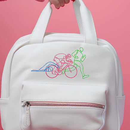 Triathlon Embroidery Design, Line triathlon machine embroidery design, 2 sizes - sproutembroiderydesigns