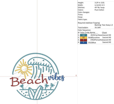 Beach Vibes Machine Embroidery Design