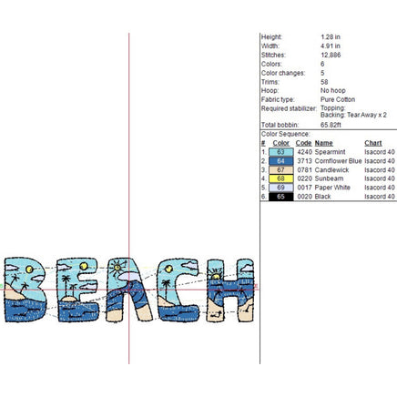Beach Word Art Machine Embroidery Design