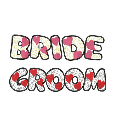 Bride and Groom Heart Machine Embroidery Designs, 4 Sizes, Word Bride bachelorette party