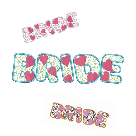 Bride and Groom Heart Machine Embroidery Designs, 4 Sizes, Word Bride bachelorette party