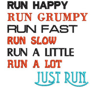 Just Run Machine Embroidery Design, 2 Sizes, Run happy embroidery design, marathon embroidery, 5K, 10K, - sproutembroiderydesigns