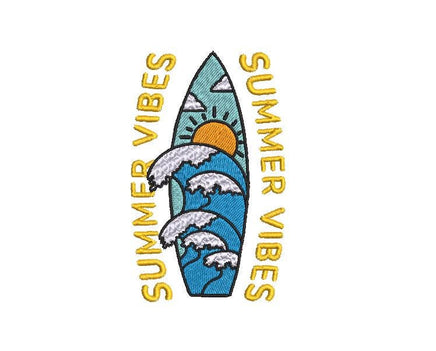 Surfboard Machine Embroidery Design, 2 sizes, surfing embroidery design, surf vibe embroidery design - sproutembroiderydesigns