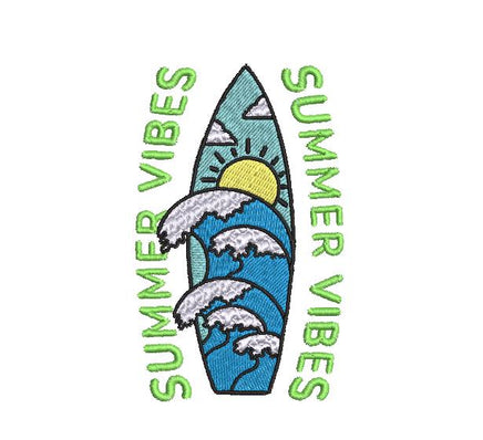Surfboard Machine Embroidery Design, 2 sizes, surfing embroidery design, surf vibe embroidery design - sproutembroiderydesigns