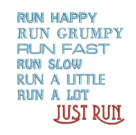 Just Run Machine Embroidery Design, 2 Sizes, Run happy embroidery design, marathon embroidery, 5K, 10K, - sproutembroiderydesigns