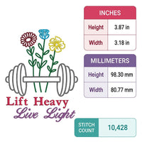Lift Heavy Live Light Weightlifting Machine Embroidery Design, Weight Training embroidery design, Woman weights - sproutembroiderydesigns