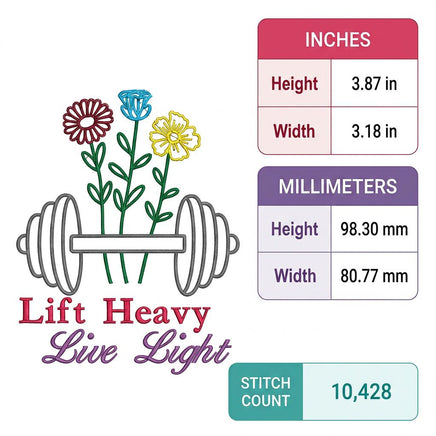 Lift Heavy Live Light Weightlifting Machine Embroidery Design, Weight Training embroidery design, Woman weights - sproutembroiderydesigns