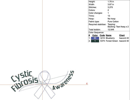 Cystic Fibrosis Machine Embroidery Design, 4x4 Hoop - sproutembroiderydesigns