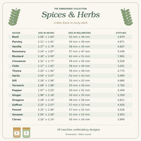 Herbs and Spices Embroidery Design, 18 Designs, Rosemary, Basil, Ginger, Chili Pepper, Garlic, Thyme, Vanilla Machine Embroidery Designs - sproutembroiderydesigns