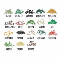 Herbs and Spices Embroidery Design, 18 Designs, Rosemary, Basil, Ginger, Chili Pepper, Garlic, Thyme, Vanilla Machine Embroidery Designs - sproutembroiderydesigns