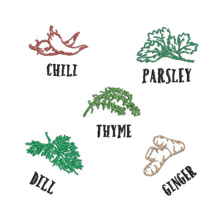 Herbs and Spices Embroidery Design, 18 Designs, Rosemary, Basil, Ginger, Chili Pepper, Garlic, Thyme, Vanilla Machine Embroidery Designs - sproutembroiderydesigns