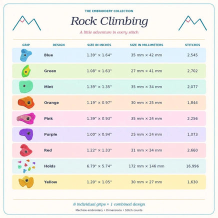 Rock Climbing Holds Embroidery Design, Indoor Climbing Machine Embroidery Designs, 8 Designs - sproutembroiderydesigns