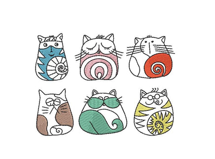 Modern Cats Machine Embroidery Design, Unique cat embroidery design, funny cat design - sproutembroiderydesigns