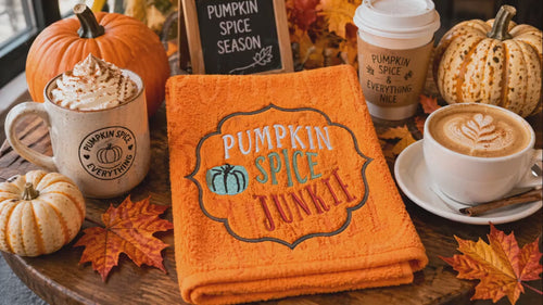 Pumpkin Spice Junkie Machine Embroidery Design - sproutembroiderydesigns