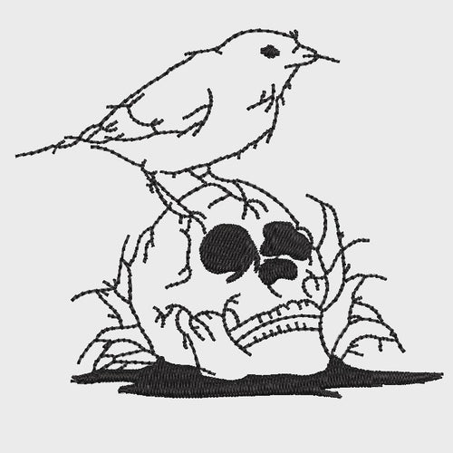 Crow and Skull Machine Embroidery Design - sproutembroiderydesigns