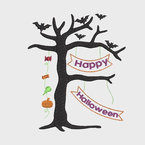 Happy Halloween Dead Tree Machine Embroidery Design - sproutembroiderydesigns