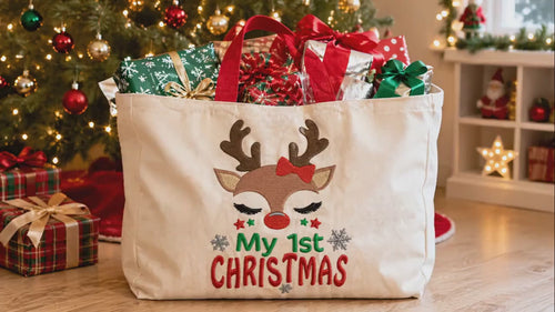 My First Christmas Reindeer Bow Machine Embroidery Design, 2 sizes, Baby Christmas embroidery design, 4x4 and 5x7 hoop, - sproutembroiderydesigns