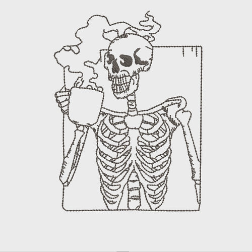 Coffee Skeleton Machine Embroidery Design - sproutembroiderydesigns