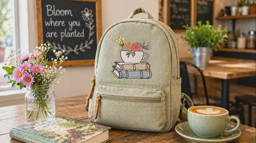 Tea Cup with Stack of Books Machine Embroidery Design, Coffee Book Embroidery Design, Quick Stitch - sproutembroiderydesigns