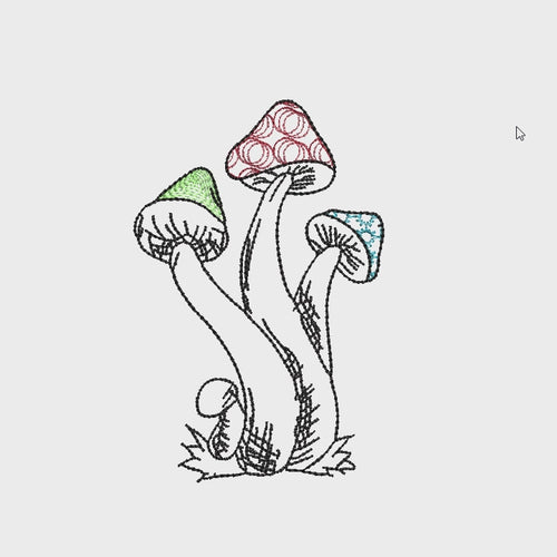 Three Mushroom Machine Embroidery Design - sproutembroiderydesigns