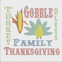 Block Thanksgiving Family Gobble Machine Embroidery Design-2 sizes