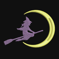 Halloween Flying Witch and Moon Machine Embroidery Design