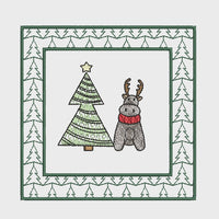 Framed Christmas Tree & Reindeer Machine Embroidery Design, 2 sizes