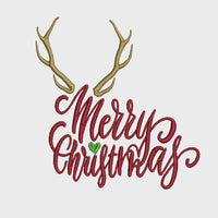 Merry Christmas Antler Christmas Machine Embroidery Design, 2 sizes