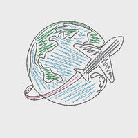 World Travel Globe Machine Embroidery Design, Plane embroidery