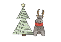 Christmas Tree & Reindeer Machine Embroidery Design, 2 sizes