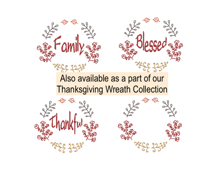 Thanksgiving Blessed Wreath Machine Embroidery Design, 2 sizes - sproutembroiderydesigns