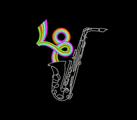 Rainbow Saxophone Embroidery Design, 2 sizes, Music Embroidery Design - sproutembroiderydesigns