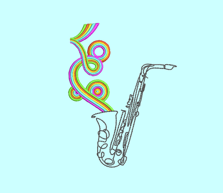 Rainbow Saxophone Embroidery Design, 2 sizes, Music Embroidery Design - sproutembroiderydesigns