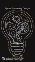 Idea Light Bulb Gear Embroidery Design, 2 sizes