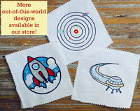 UFO Embroidery Design, space embroidery design, 2 sizes - sproutembroiderydesigns