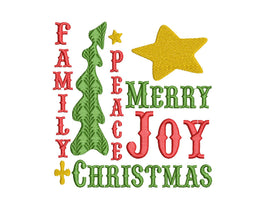 Block Merry Christmas Joy Trees Machine Embroidery Design-2 sizes - sproutembroiderydesigns