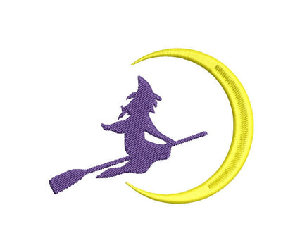 Halloween Flying Witch and Moon Machine Embroidery Design - sproutembroiderydesigns