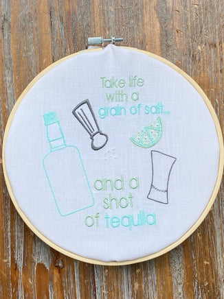 Tequila Embroidery Design, Take life with a grain of salt shot of tequila - sproutembroiderydesigns