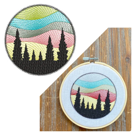Round Forest Sunset Machine Embroidery Design - sproutembroiderydesigns