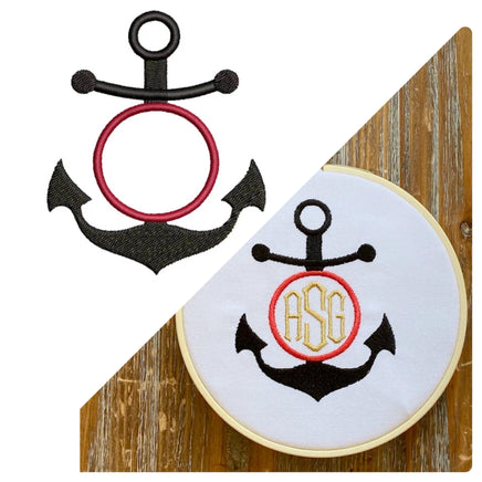 Anchor Monogram Frame Machine Embroidery Design, 4x4 hoop - sproutembroiderydesigns