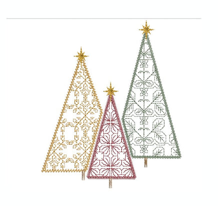 Three Forest Christmas Trees Machine Embroidery Design, 2 sizes - sproutembroiderydesigns