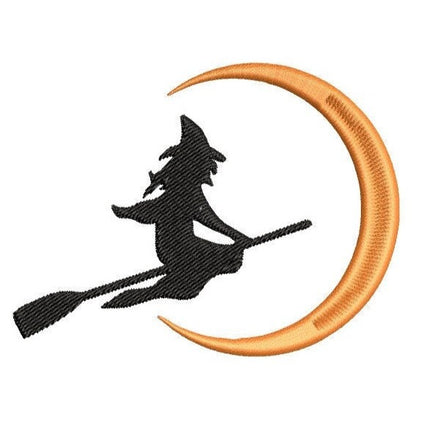 Halloween Flying Witch and Moon Machine Embroidery Design - sproutembroiderydesigns
