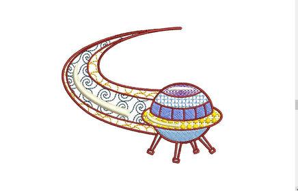 UFO Embroidery Design, space embroidery design, 2 sizes - sproutembroiderydesigns