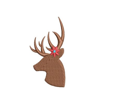 Poinsettia Deer Silhouette Machine Embroidery Design - sproutembroiderydesigns