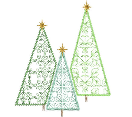 Three Forest Christmas Trees Machine Embroidery Design, 2 sizes - sproutembroiderydesigns